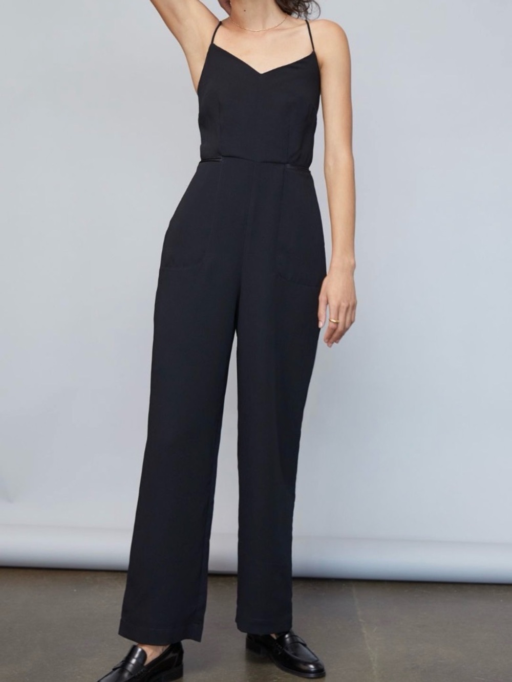 Maeve Anthropologie Magdalena Jumpsuit Classic Black Spaghetti-Strap Size 10